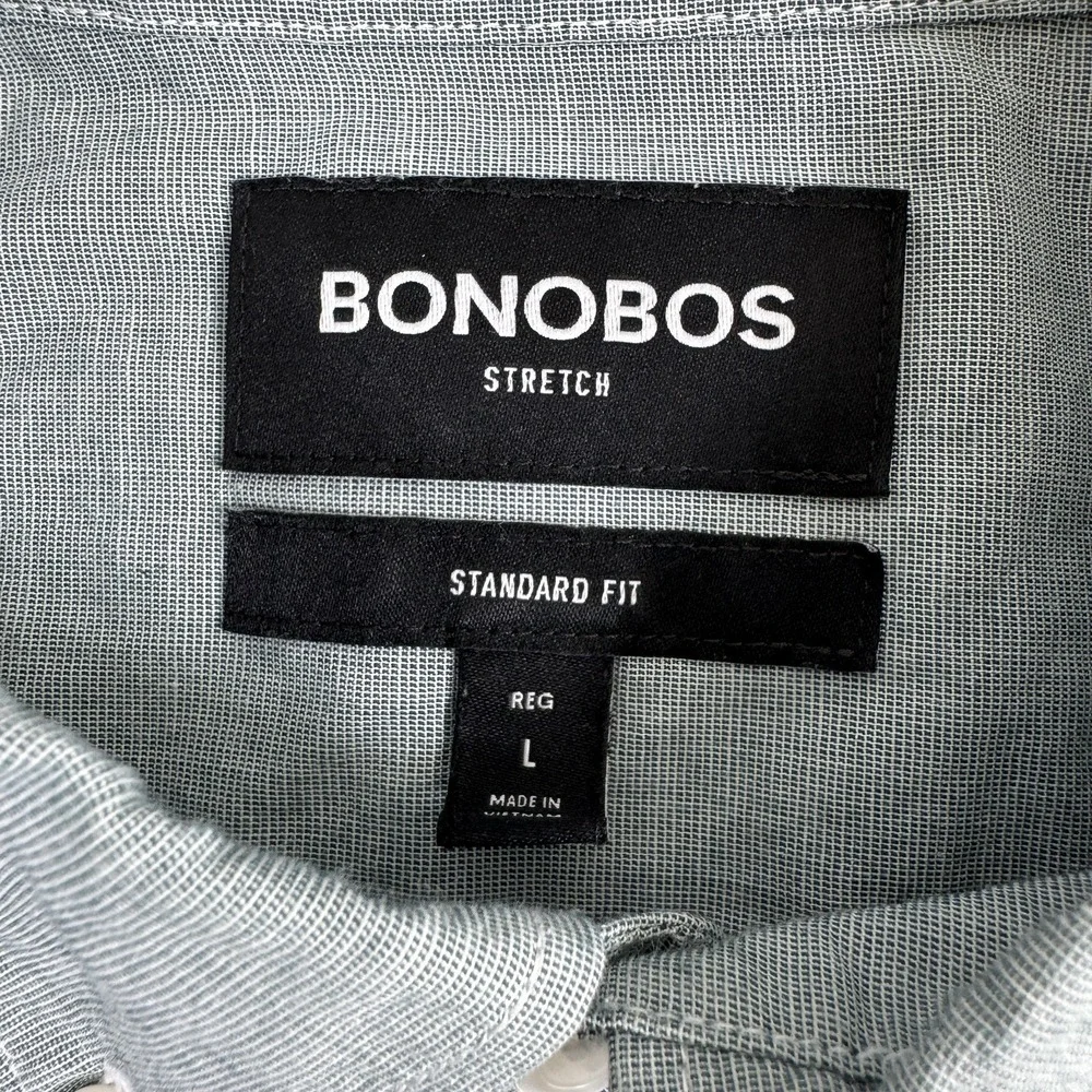 Bonobos Men's L Standard Fit Stretch Shirt Green Cotton Button Down Long Sleeve